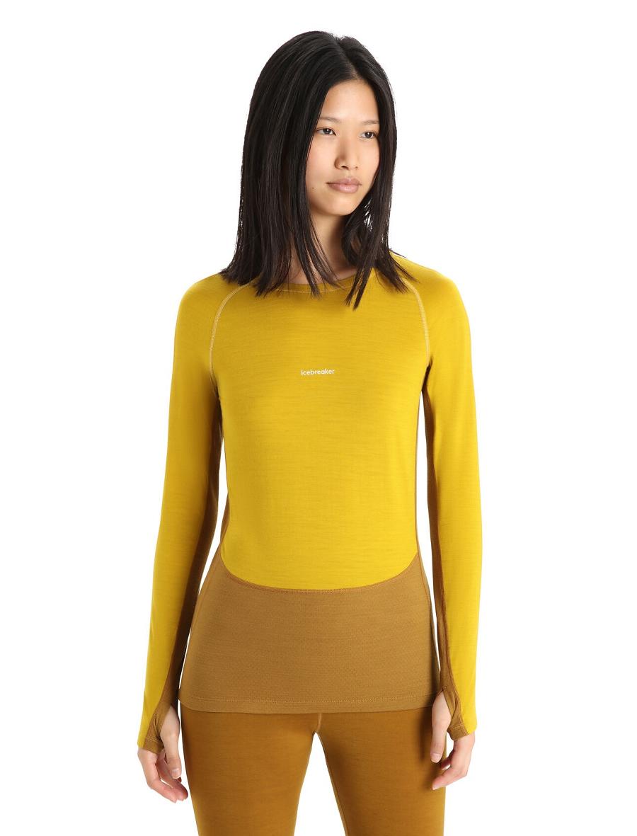 Icebreaker 200 ZoneKnit™ Merino Long Sleeve Crewe Naisten Base Layers Kultaiset | FI 1849MQZA